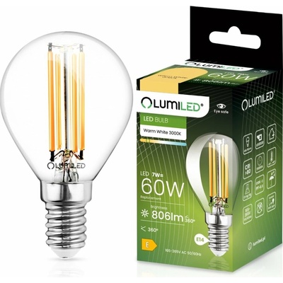 Lumiled LED žiarovka E14 P45 7W = 60W 806lm 3000K Warm 360° Filament