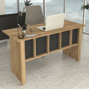 TopMebel Офис бюро Nika TopMebel от меламин в цвят сепет дъб - антрацит 140x60x75cm