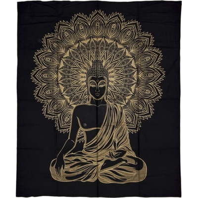 Sanu Babu přehoz na postel s tiskem Buddha černo-zlatý 230 x 210 cm