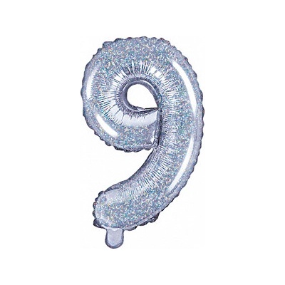 PartyDeco Fóliový balónek Mini Číslo 9 holografický 35 cm