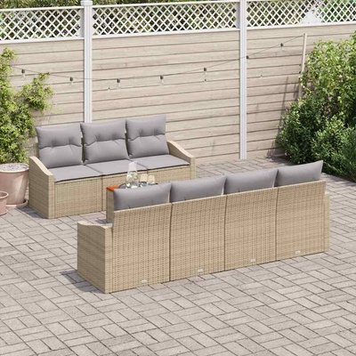 vidaXL Градински Софа Комплект с възглавница 8 pcs Бежово полиратан (3347791)