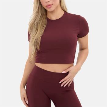 I Saw It First Къса блуза I Saw It First Short Sleeve Crop Top - Burgundy