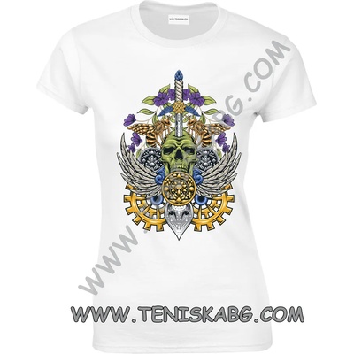 Fruit of the Loom Тениска - Череп, цветя, оси