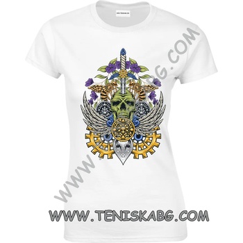 Image 1 of Fruit of the Loom Тениска - Череп, цветя, оси