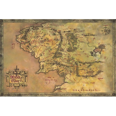 Plagát, Obraz - The Lord of the Rings - Map of the Middle Earth, 91.5 × 61 cm