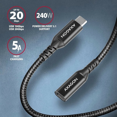 Axagon BUCM32-CF10AB predlžovací USB-C (M) USB-C (F), 1m, černý