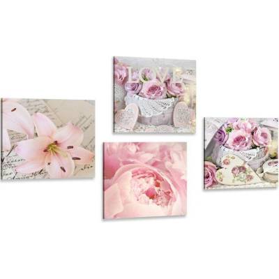 Set obrazů vintage košíky s květinami - 4x 40x40