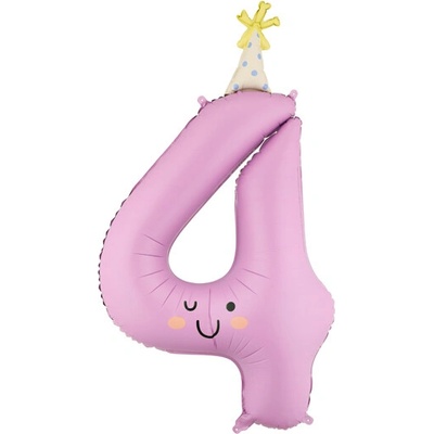 PartyDeco Balónek fóliový číslo 4 s čepičkou fialový Party Deco