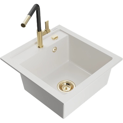 Mexen Vito гранитна мивка с 1 камера и кухненски смесител Flora, бял - 6503-20-670401-57-G (6503-20-670401-57-G)