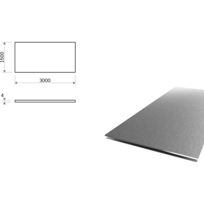 Nerezový plech broušený (1.4301/7 - K240) 1,5x3 m, tloušťka 4 mm + fólie