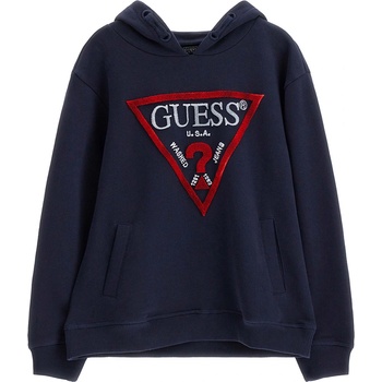 GUESS Спортен суичър без цип за момче в тъмно синьо с плюшено червено лого Guess