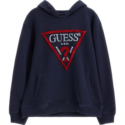 GUESS Спортен суичър без цип за момче в тъмно синьо с плюшено червено лого Guess