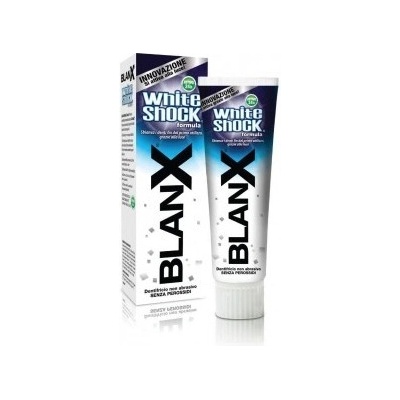 BlanX White Shock bělicí pasta proti skvrnám na zubní sklovině s okamžitým účinkem Non Abrasive No Peroxides 75 ml