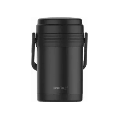 Kinghoff Термос за храна Kinghoff, 3 контейнера за съхранение, вместимост 1.5 литра, Нечуплив, Неръждаема стомана, Двойна стена, Черен, KH 1396