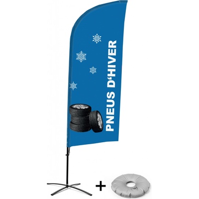 Jansen Display Kompletní sada reklamní vlajky ve tvaru křídla, Zimní pneumatiky, francouzština Křížová Základna, 1273 x 3030 mm