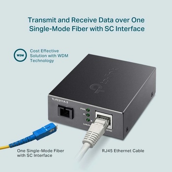 TP-Link Медиа конвертор TP-Link TL-FC311A-2, 10/100M/1000Mbps WDM Media Converter, 1x 10/100/1000 Mbps RJ45 Port (Auto MDI/MDIX), 1x Gigabit SC Fiber Port (TL-FC311A-2)