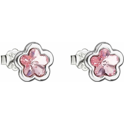 Evolution Group strieborné náušnice perlička s krištálmi Swarovski ružová kytička 31255.3 light rose