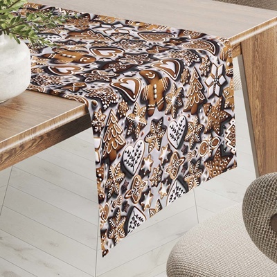 Biante satén behúň LUP-501 Vianočné perníčky na sivom 20x160 cm