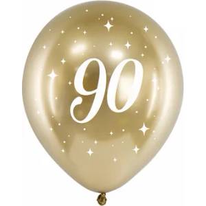 PartyDeco Латексови балони - златисти число 90 6 бр