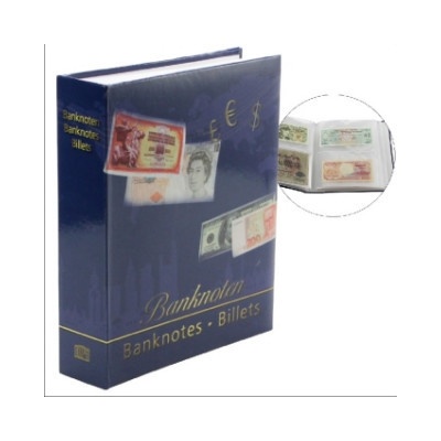 Banknotenalbum für verschieden große Banknoten. Gebunden. 50 Seiten.