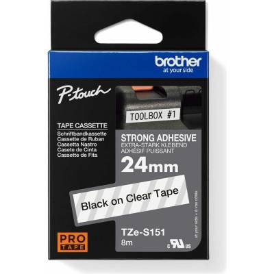 Páska do štítkovače Brother TZ-S151, 24mm, černý tisk/průsvitný podklad, originál