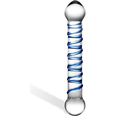 Gläs Blue Spiral Glass Dildo štruktúrované sklenené dildo 19 x 2,5–3,9 cm