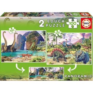Educa Пъзел Educa от 2 x 100 части - Дино свят (EDU15620) - baby
