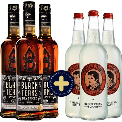 Black Tears Dry Spiced Rum + Thomas Henry Ginger Beer 0,75 l (set 3 x 0.7 l, 3 x 0.75 l)