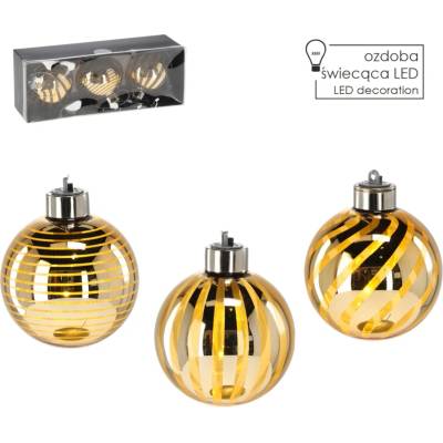 Pro-Tech shop Sada 3 sklenených vianočných gúľ s LED 8cm zlatá 69678