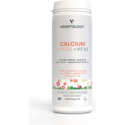 Vegetology Vápnik + Vitamín D3 + K2, 60 žuvacích tabliet