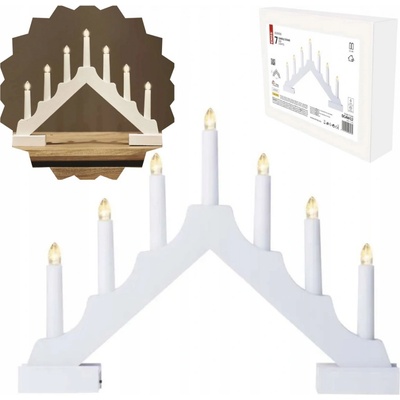 Emos DCAW12 LED svietnik drevený biely 29 cm 2x AA vnútorný teplá biela časovač