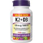 Webber Naturals В подкрепа на костите и зъбите - Витамин K2 120 g + D3 1000 IU 25 g х 110 софтгел капсули/ 110 дози (3929 WN)