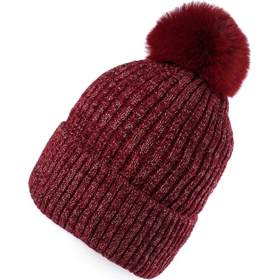 Prima obchod dívčí zimní čepice žinylková s lurexem Emi Ross bordó sv.