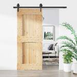 vidaXL Преплъзваща се врата Естествено и черно 85 x 210 cm (3445127)