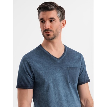 Ombre Clothing Мъжка памучна тениска с V-образно деколте и изтрит ефект - тъмносиня Ombre Clothing | Sin | МЪЖЕ | S