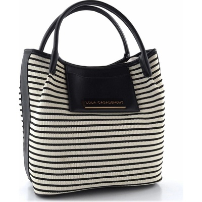 Lola Casademunt pruhovaná textilní shopper kabelka black-ecru LS2604084