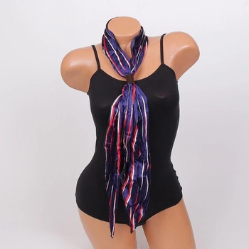 Image 1 of Плисиран шал в тъмносиньо на райе в бяло и червено