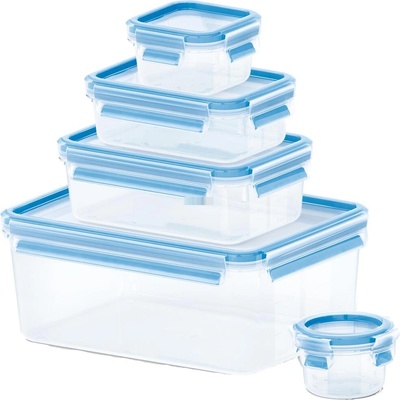 Emsa Emsa CLIP & CLOSE комплект кутии за храна, комплект от 5 броя, прозрачен/син, 4 правоъгълна форма, 5 кутии с 5 капачки (508568)