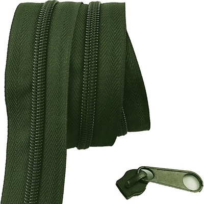 Zip spirálový khaki 8 mm metráž