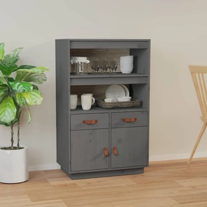 vidaXL Висок шкаф, сив, 67x40x108, 5 см, борово дърво масив (820159)