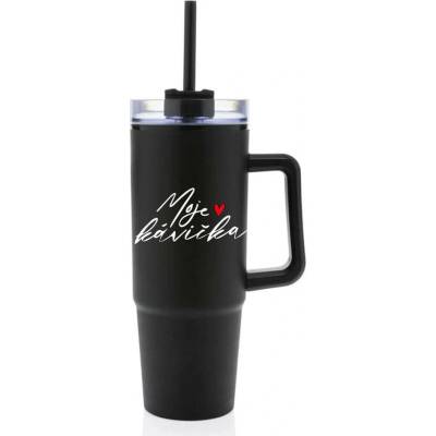 Giftie MOJE KÁVIČKA černý cestovní termohrnek s průhledným víčkem 900 ml