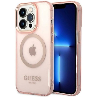 GUESS Кейс Guess GUHMP14XHTCMP за iPhone 14 Pro Max 6.7", розов / розов, твърд, съвместим с MagSafe, Gold Outline Translucent (GUE002694-0)