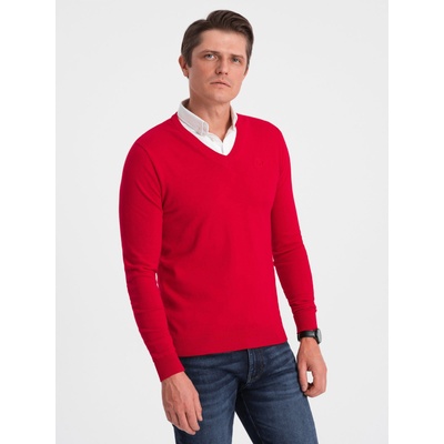 Ombre Clothing Червен мъжки пуловер с яка на риза Ombre Облекло Ombre Clothing | Cherven | МЪЖЕ | S