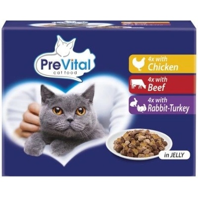 PreVital Cat kuřecí / hovězí / králičí krůtí v želé 12 x 100 g