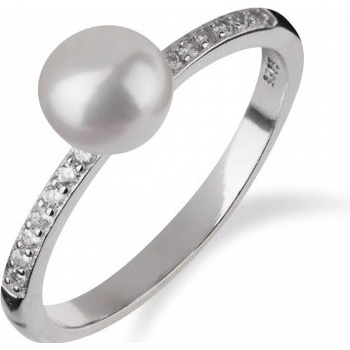 Meucci Jednoduchý stříbrný prsten s perlou a zirkony SP69R