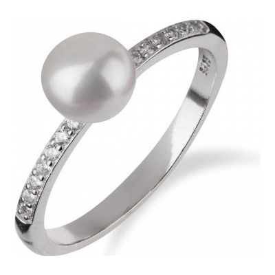 Meucci Jednoduchý stříbrný prsten s perlou a zirkony SP69R