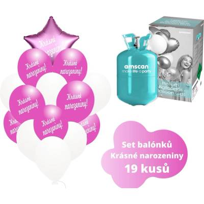 balonky.cz Helium set tmavěrůžová hvězda + tmavá fuchsia balónky KRÁSNÉ NAROZENINY
