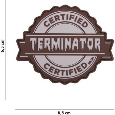 Gumová nášivka 101 Inc nápis Certified Terminator - sivá