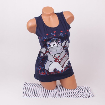 Пижама в тъмносиньо и бяло с точки и картинка на хипопотам