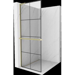 Mexen Kioto+ L Душ панел с рафт Walk-in 80 x 200 см, черна решетка, златно мат - 800-080-123-55-77 (800-080-123-55-77)